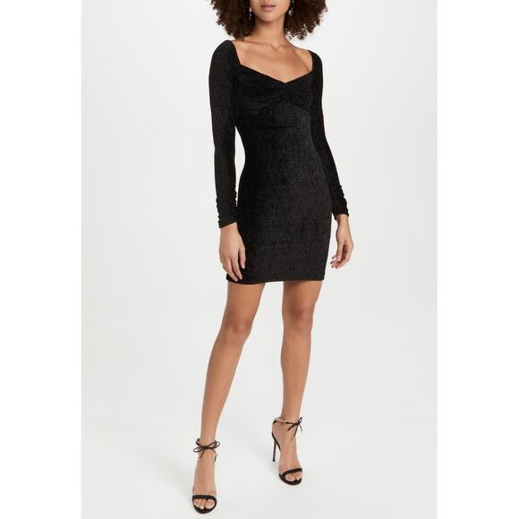 New Rebecca Vallance Senna Ribbed Velvet Mini Dress in Black Women's Size 8 - Picture 1 of 11
